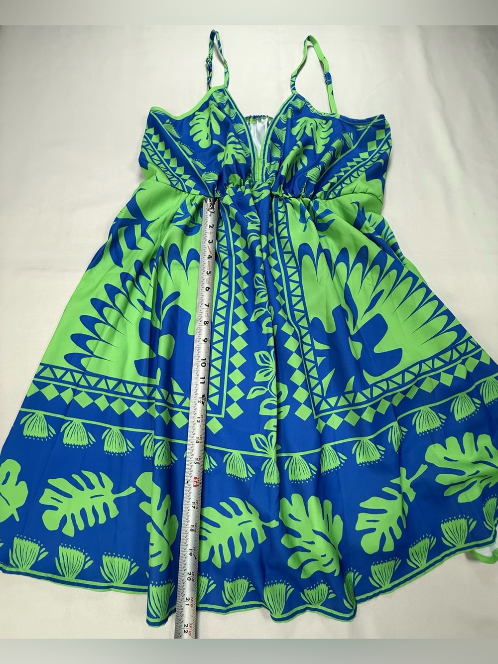 Cupshe Neon Green and Royal Blue Tropical Print Swim Coverup Dress - Picture 5 of 8